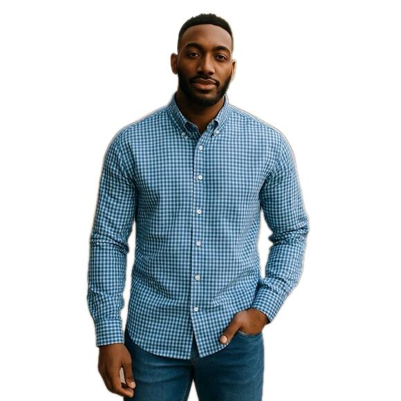 Peter Millar Shirt Mens Size M Blue Check Button Down Long Sleeve Cotton Golf - Picture 1 of 16